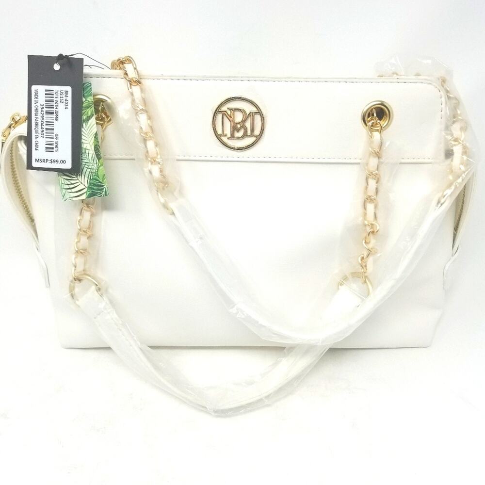 Badgley Mischka NEW White Vegan Purse Lightweight Zipper‎ Closure Women's NWT